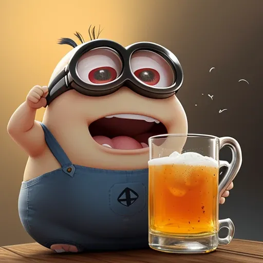 a very fat minion shrieking and gnashing its teeth, digital art by greg rutkowski, In a glass flask with beer,