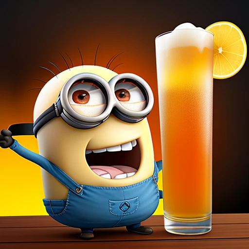 minion shrieking and gnashing its teeth, In a glass flask, digital art by greg rutkowski, In a glass flask with beer,