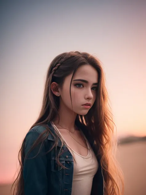 cinematic shot, centered, cinematography, intricately detailed, crafted, meticulous, magnificent, maximum details, extremely hyper aesthetic, realistic, (((1girl, solo))), 13age, long hair, Blonde hair,