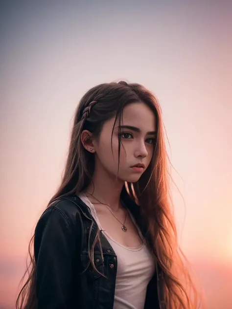 cinematic shot, centered, cinematography, intricately detailed, crafted, meticulous, magnificent, maximum details, extremely hyper aesthetic, realistic, (((1girl, solo))), 13age, long hair, Blonde hair,