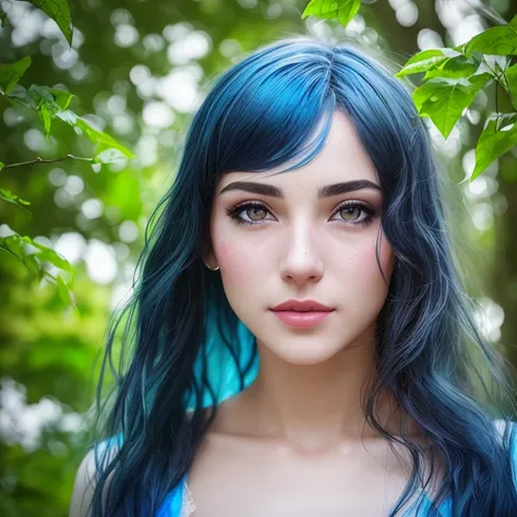 closeup, European photo model, easy smile, (heterochromia, vitiligo,:1.2) fine body, skin moles, (the wind develops the hair:1.2), (The lace negligee:1.1), noon, looking at camera, (shade of leaves:1.2), professional studio, (natural skin texture, hyperrealism, soft light, sharp:1.2), A young woman wakes up and sees that she is inside a simulated world. Three-layer picture. Layer A (20%): Contour of laser light in blue and red. Layer B (40%): Artificial world. Layer C (40%): Simulation. Spray paint on blue glass. High detail, sharp focus, masterpiece quality. 32k resolution. Perfect Face. Perfect faces. If there are body parts, they are normal