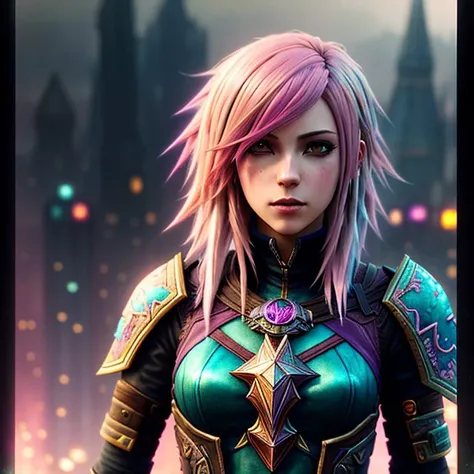 full height, vi, lol, fantasy, pink hair,, (dark shot:1.17), epic realistic, faded, ((neutral colors)), art, (hdr:1.5), (muted colors:1.2), hyperdetailed, (artstation:1.5), cinematic, warm lights, dramatic light, (intricate details:1.1), complex background, (rutkowski:0.8), (teal and orange:0.4)