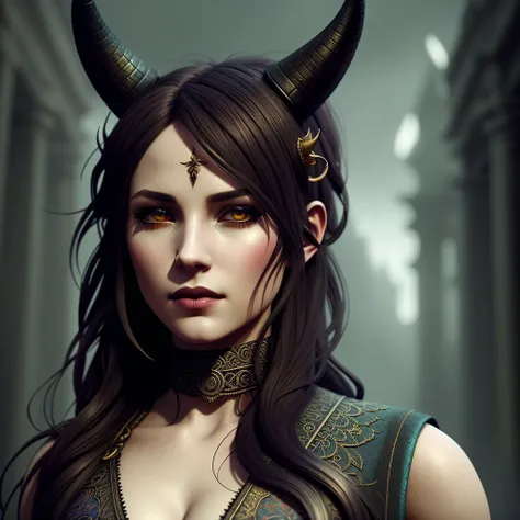 portrait, solo, a pretty female tiefling with two big divel horns on head, mistery magic, vengeance, haevy gaze, atmosphere, hell backgrownd
fantasy style, hyper realism, artstation,, (dark shot:1.17), epic realistic, faded, ((neutral colors)), art, (hdr:1.5), (muted colors:1.2), hyperdetailed, (artstation:1.5), cinematic, warm lights, dramatic light, (intricate details:1.1), complex background, (rutkowski:0.8), (teal and orange:0.4)