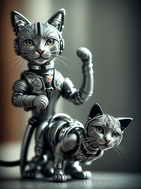 a cute kitten made out of metal, (cyborg:1.1), ([tail | detailed wire]:1.3), (intricate details), hdr, (intricate details, hyperdetailed:1.2), cinematic shot, vignette, centered