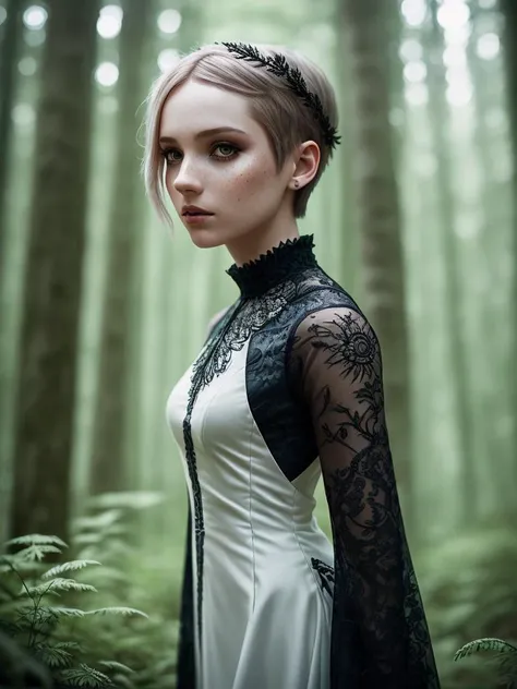 full length frame, High detail RAW color art, animation, cartoon, (elegant, beautiful face), elegant transparent white dress, forest moss, freckles, gothic makeup,
ketch of woman full body, cute tomboy, barely legal, magical atmosphere, ((short hair)), (detailed skin, skin texture),
(intricately detailed, fine details, hyperdetailed), raytracing, subsurface scattering, (fantasy underworld journey on background), diffused soft lighting, shallow depth of field, by (Oliver Wetter), photographed on a Canon EOS R5, 28mm lens, F/2.8, sharp focus bokeh