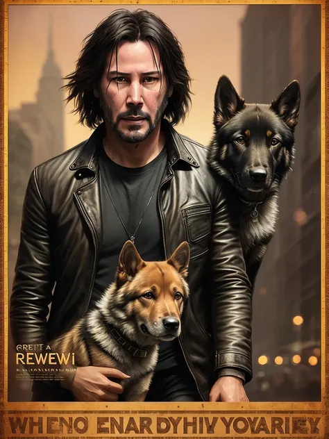 Keanu Reeves as Jonh wick walking whit puppy  German Shepherd, vhs effect, (poster:1.6), poster on wall, nostalgia, movie poster, portrait
(skin texture), intricately detailed, fine details, hyperdetailed, raytracing, subsurface scattering, diffused soft lighting, shallow depth of field, by Oliver Wetter,
Intricate, High Detail, Sharp focus, dramatic, photorealistic painting art by (greg rutkowski:1.4), bokeh