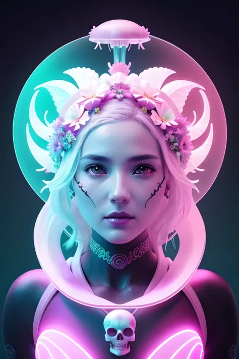 goddess portrait skull, ram skull, jellyfish, orchid, betta fish, bioluminescent, intricate artwork by Tooth Wu and wlop and beeple. octane render, trending on artstation, greg rutkowski very coherent symmetrical artwork. cinematic, hyper realism, high detail, octane render, 8k