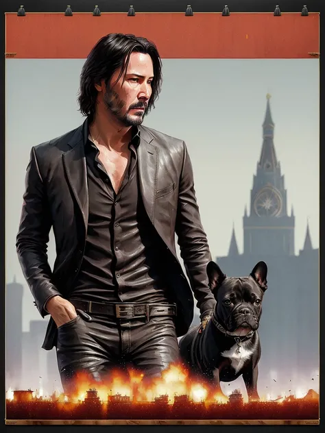 Keanu Reeves as Jonh wick walking whit black French Bulldog, (moscow Red Square:1.2), vhs effect, (poster:1.6), poster on wall, nostalgia, movie poster, portrait
(skin texture), intricately detailed, fine details, hyperdetailed, raytracing, subsurface scattering, diffused soft lighting, shallow depth of field, by Oliver Wetter,
Intricate, High Detail, Sharp focus, dramatic, photorealistic painting art by (greg rutkowski:1.4), bokeh