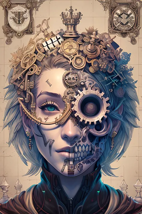 the anatomy of a zoombie head made of chess boards, an ultrafine detailed painting by james jean, octopath traveler, behance contest winner, vanitas, angular, altermodern, surreal