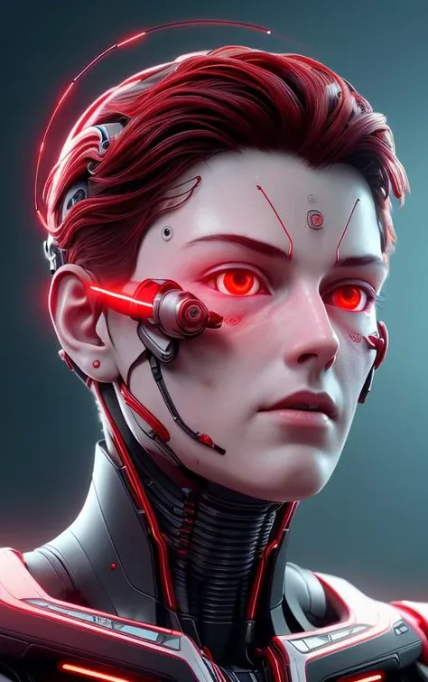 (bright red eyes:1.1), complex 3d render ultra detailed of a beautiful profile a boy android face, cyborg, robotic parts, 150 mm, beautiful studio soft light, rim light, vibrant details, luxurious cyberpunk, hyperrealistic, anatomical, facial muscles, cable electric wires, microchip, elegant, beautiful background, octane render, H. R. Giger style, 8k, best quality, masterpiece, illustration, an extremely delicate and beautiful, extremely detailed ,