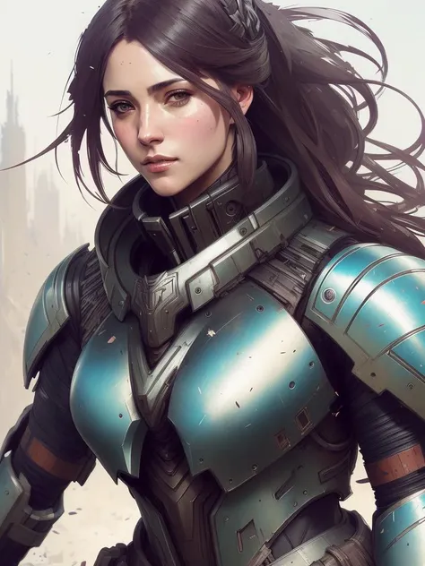 (art by Wadim Kashin:1.1), a woman in armor, intricate details, sharper details, 8k, cinematic, on battlefield, chromatic aberration