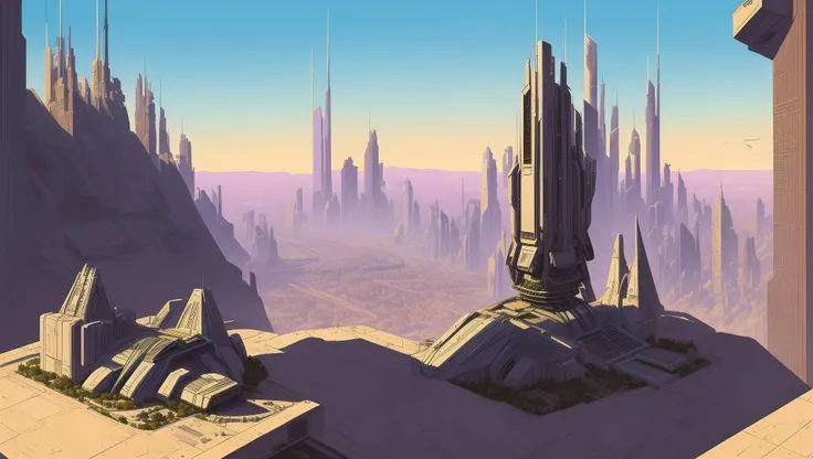 art by syd mead, sharper details, chromatic aberration, city from top