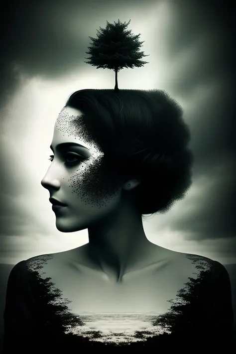 Surrealism dark emotional and romantics paimt and brick double exposure textured