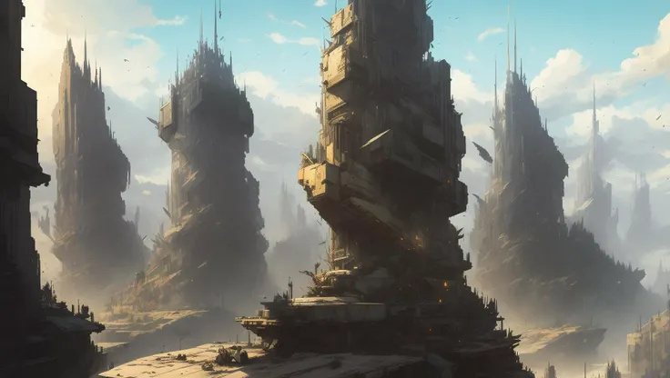 art by Richard Anderson, sharper details, chromatic aberration, city from top