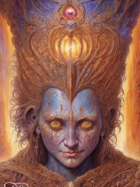 art by Wayne Barlowe, art by Josephine Wall, detailed, sharp image, render, 8k, rim light, closeup, the thing, body horror, poster, hdr, intricate, buste, a demigod creature with three eyes