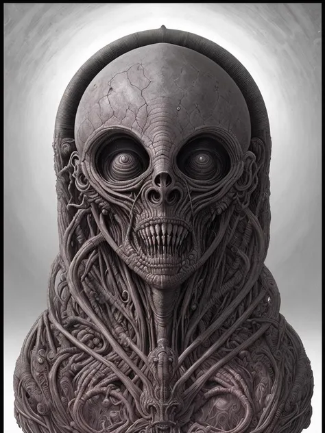 art by Wayne Barlowe, art by h. r.  giger, detailed, sharp image, render, 8k, rim light, closeup, the thing, body horror, poster, hdr, intricateblack and white