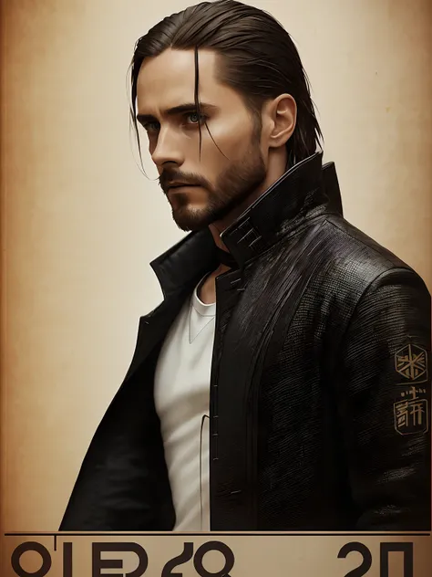 Jared Leto from Blade Runner 2049, (poster:1.6), poster on wall, nostalgia, movie poster, (portrait:1.3), (((black Changshan Tang Suit)))
((huge white dead tree on background))
((ultradetaled skin texture)), intricately detailed, fine details, hyperdetailed, raytracing, subsurface scattering, diffused soft lighting, shallow depth of field, by Oliver Wetter, Intricate, High Detail, Sharp focus, dramatic, photorealistic painting art by Denis Villeneuve,