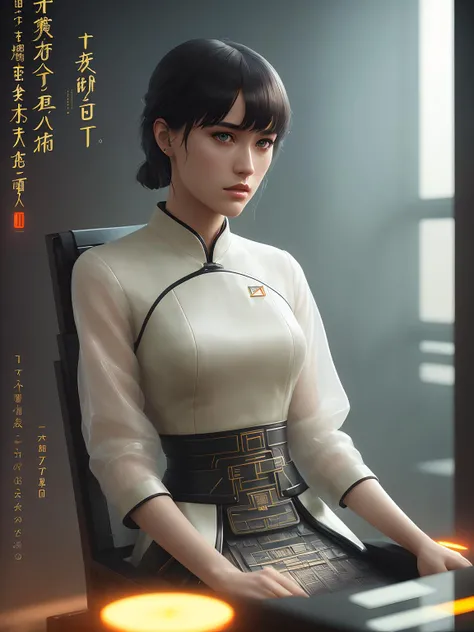 Mackenzie Davis from Blade Runner 2049, sits on a chair, (high-tech interior style and futurism), (poster:1.2), poster on wall, movie poster, (portrait), ((chinise qipao dress)), ((digital artifacts)),
( japanese rock garden and pond, bonsai), (movie poster),
((ultradetaled skin texture)), intricately detailed, fine details, hyperdetailed, raytracing, subsurface scattering, diffused soft lighting, shallow depth of field, by Oliver Wetter
rending on CGSociety, Intricate, High Detail, Sharp focus, dramatic, photorealistic painting art by ((greg rutkowski))