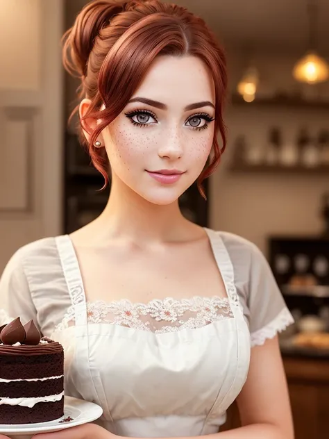a half body portrait of a playful maid...