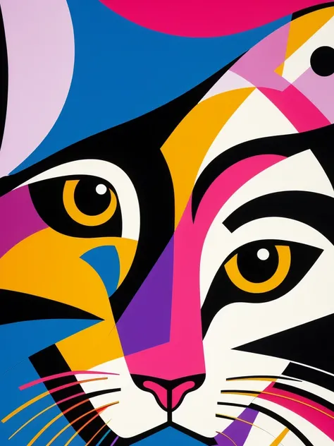 art by Wassily Kandinsky, sharp image, 8k, rim light, closeup, poster, hdr, cat, surrealism, minimalism, intricate