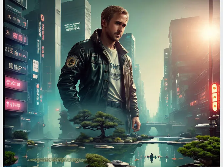 40yo Ryan Gosling as K from Blade Runner 2049, vhs effect, (poster:1.6), poster on wall, movie poster, (portrait:1.1), ((walking night street)),wearing sheepskin coat,
(((japanese rock garden and pond, bonsai))), ((high-tech interior style and futurism)), factory and huge Industrial robots on background, (((highly detailed face))),
((ultradetaled skin texture)), intricately detailed, fine details, hyperdetailed, raytracing, subsurface scattering, diffused soft lighting, shallow depth of field, by Oliver Wetter, Intricate, High Detail, Sharp focus, dramatic, by Denis Villeneuve,