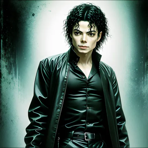 Photo of Michael Jackson in The Matrix 2009, detailed, centered, solid color background, photorealistic lighting, digital art