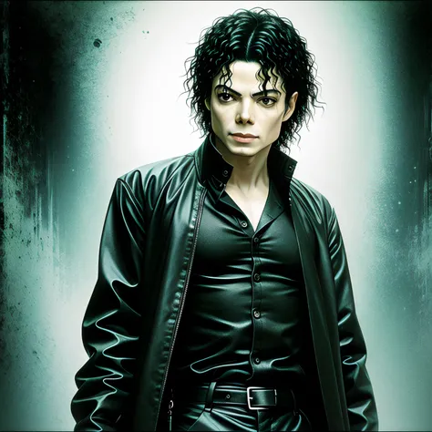 Photo of Michael Jackson in The Matrix 2009, detailed, centered, solid color background, photorealistic lighting, digital art