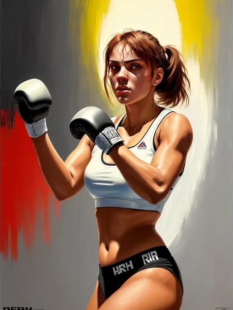 (art by repin:1.1), sharp image, 8k, rim light, poster, hdr, a female boxer