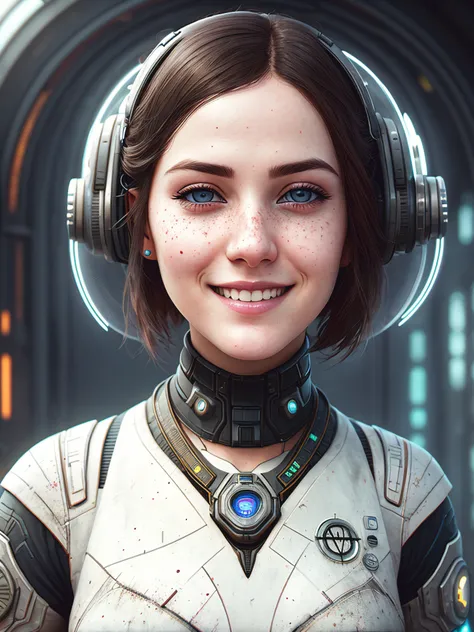 smiling woman, (atomic heart:0.9), (white:0.9), retrofuturism, interior, (freckles:0.8), (moles:0.5), (artstation:1.2),(epic realistic:1.3), (hdr:1.4), (violetshot:0.7), intricate details, (rutkowski:0.8), intricate , cinematic, detailed, muted colors,