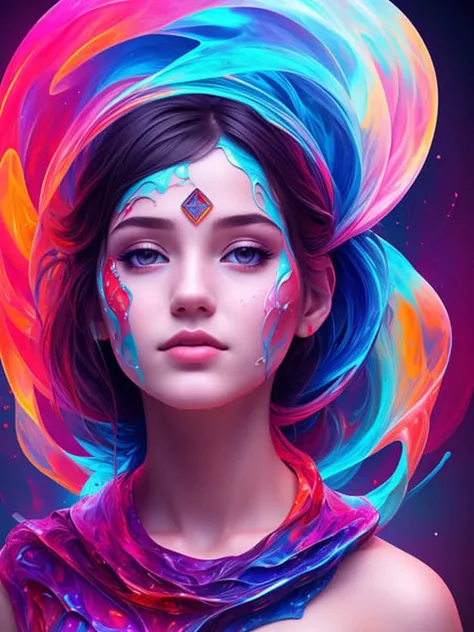 a girl, melting skin, sacred geometry, surreal futurism