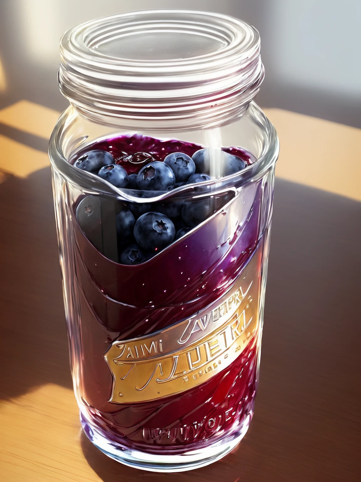 ((half empty jar of blueberry jam,)) everything is stained with jam, half empty, half empty,
(((jam flowing down the sides of the jar onto the table)))
(high-tech interior style and futurism),
intricately detailed, fine details, hyperdetailed, raytracing, subsurface scattering, diffused soft lighting, shallow depth of field, Intricate, High Detail, Sharp focus bokeh,
((art by James Jeam, art by krenz cushart))