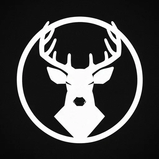 logo of a deer, looking at meteor falling from the sky, minimalistic, crisp, low-poly, detailed, monochrome