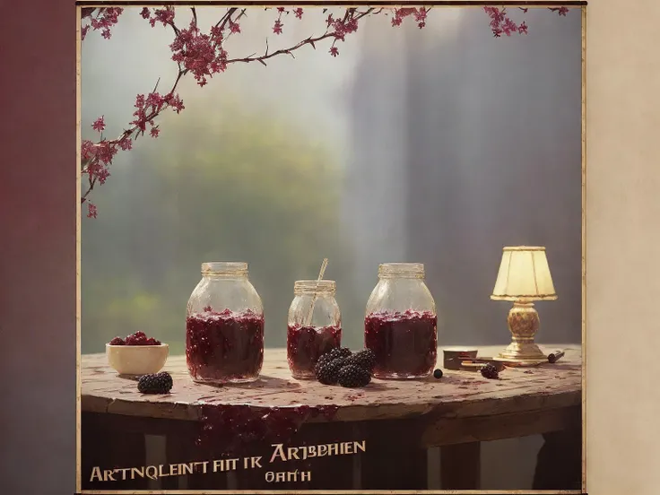 ((half empty three-liter jar of blackberry jam)), jar is stained with jam, (poster:1.6), (((jam spray))), paris Eiffel Tower, (((clots of jam on the table))), close up, window, croissant,
(((jam flowing down the sides of the jar onto the table))), spoon on the table stained with jam, (((pre-revolutionary Russian style)))
intricately detailed, fine details, hyperdetailed, raytracing, subsurface scattering, diffused soft lighting, shallow depth of field, Intricate, High Detail, Sharp focus bokeh,
((((art by James Jeam, art by krenz cushart))))