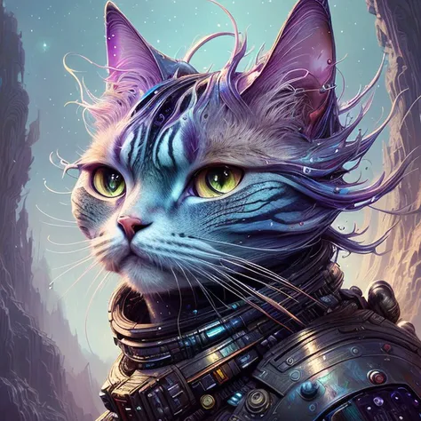 a galactic cat with a lot of hair on it's head, staring at something in the distance, Android Jones, highly detailed digital painting, wet paint, fantasy art, oil painting
rutkowski, hdr, intricate details, hyperdetailed, cinematic, rim light