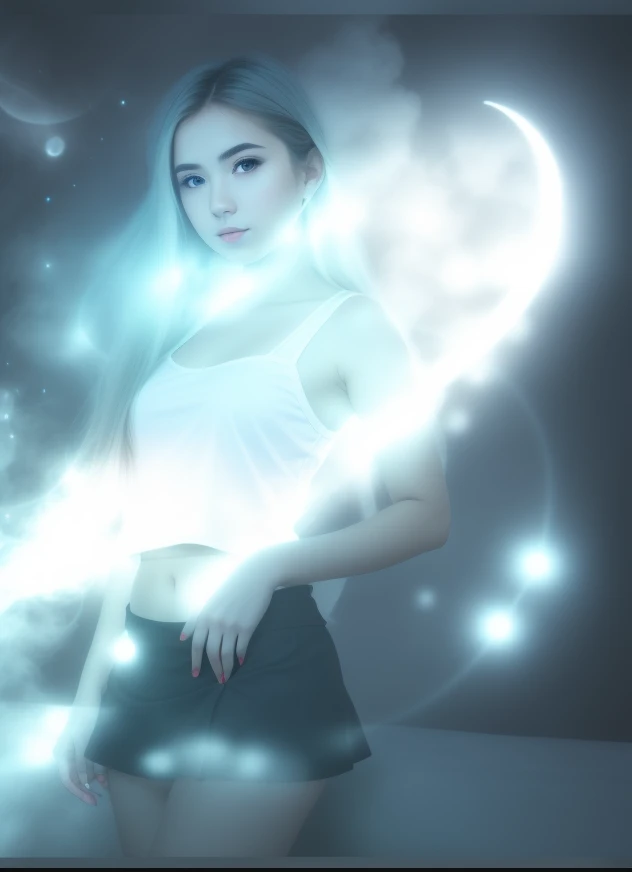 21 years old young woman, micro skirt, magick