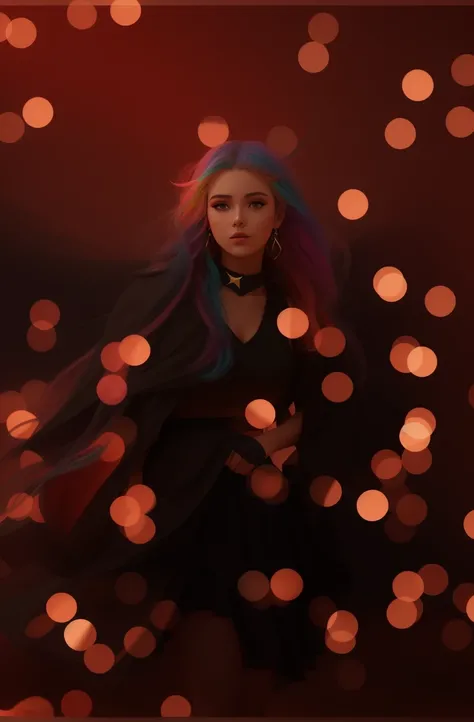 young woman, rainbow hair, skirt, star particular, artstation
