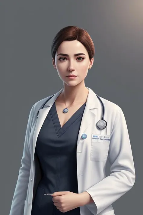 photo of a gorgeous young doctor wearing a doctors outfit in the style of stefan kostic, realistic, sharp focus, 8k high definition, insanely detailed, intricate, elegant, art by stanley lau and artgerm