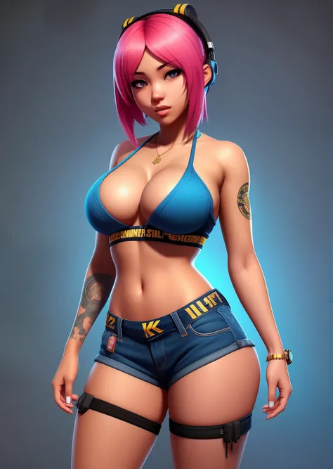 girl with stunning 3D resolution 12K character in [gritty Hip Hop] style, large breasts, chibi in detailed full body, highly detailed, bright, ultra high quality, Hyperrealism, Photorealism, [octane render].
