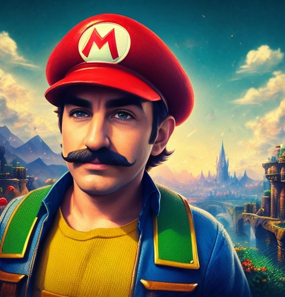 Masterpiece, close-up color splash photo, fantasy, (A man looking like super mario), cinematic, (mario bros world background), movie poster
((epic realistic, rutkowski, hdr, intricate details, hyperdetailed))