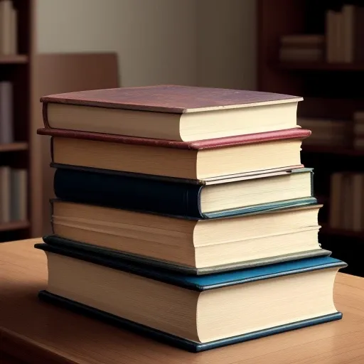 pile of books on a table