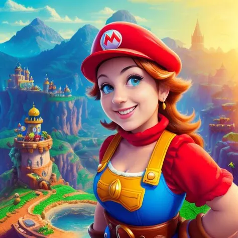 Masterpiece, close-up color splash photo, fantasy, (A woman looking like super mario), smiling, cinematic, (mario bros world background),
((epic realistic, rutkowski, hdr, intricate details, hyperdetailed))