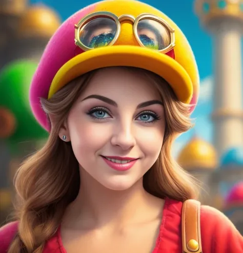 Masterpiece, close-up color splash photo, fantasy, (A woman looking like super mario), smiling, cinematic, (mario bros world background), 
((epic realistic, rutkowski, hdr, intricate details, hyperdetailed))