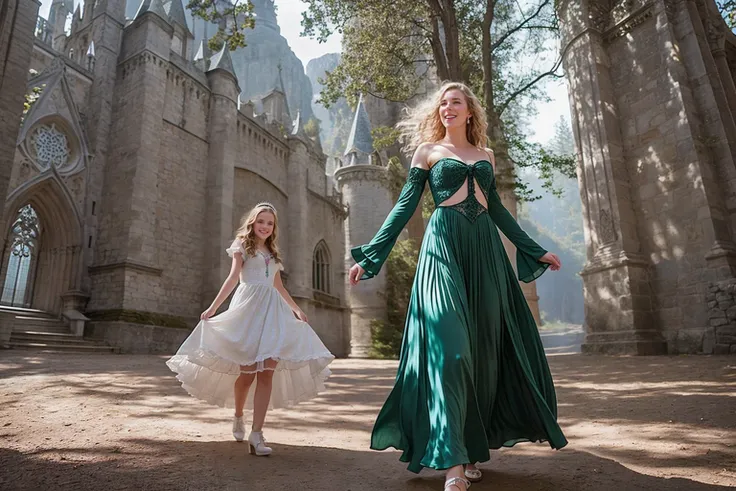 A happy girl 16 years old in an incredible pose, in unreal clothes, in a fantasy world, (white women high heel shoes:1.2), cinematic, photorealism, photorealistic, professional photography, correct exposure, realism, photo taken with EOS DSLR Cameras