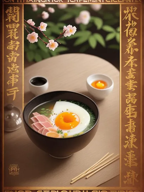 one big Ramen whit half boiled egg, slice of boiled ham,
((Food sticks))
(still life), japanese autumn, sacura blossom, rock garden, bonsai
fog, haze, high detail, ultradetailed, intricately detailed, fine details, hyperdetailed, cinematic, hyperrealistic, 
hyper realism soft light, studio lighting, diffused soft lighting, shallow depth of field, sharp focus bokeh,
raytracing, subsurface scattering, diffused soft lighting, 
ultradetailed, (intricately detailed, fine details, hyperdetailed), cinematic, hyperrealistic,
(poster:1.6)