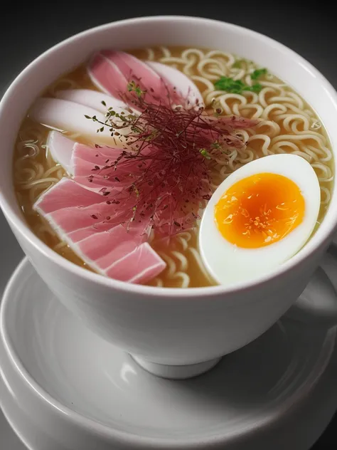 one big cup Ramen whit half boiled egg, slice of boiled ham, close up,
Food sticks
(still life)
fog, haze, high detail, ultradetailed, intricately detailed, fine details, hyperdetailed, cinematic, hyperrealistic, 
hyper realism soft light, studio lighting, diffused soft lighting, shallow depth of field, sharp focus bokeh,
raytracing, subsurface scattering, diffused soft lighting, 
ultradetailed, (intricately detailed, fine details, hyperdetailed), cinematic, hyperrealistic,