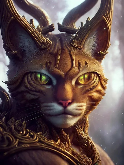 Cernunnos cat, dynamic pose, lightroom, soft light, hdr, dof,intricate, highly detailed