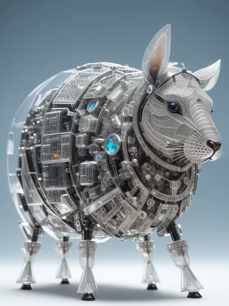 A lovely mechanical crystal cow made of crystal, full body, 4K, (cyborg:1.1), ([tail|detail wire]:1.3), (intricate detail), hdr, (intricate detail, super detail:1.2), cinematography, vignetting, centering, A cute rabbit made of crystal, 4K, (cyborg:1.1), ([tail|detail wire]:1.3), (intricate detail), hdr, (intricate detail, super detail:1.2), cinematography, vignetting, centering