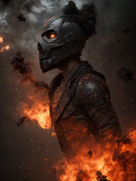 skin from chaos, dark atmosphere, 
dust explosion