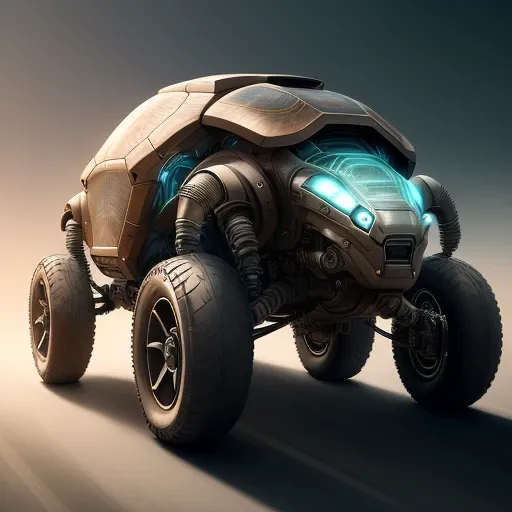 Portrait of a cybernetic turtle on wheels, full body, deadly face with power armor, ultra realistic, concept art, intricate details, eerie, highly detailed, photorealistic, octane render, 8 k, unreal engine. art by artgerm and greg rutkowski, (natural skin texture,soft light, sharp:1.2)