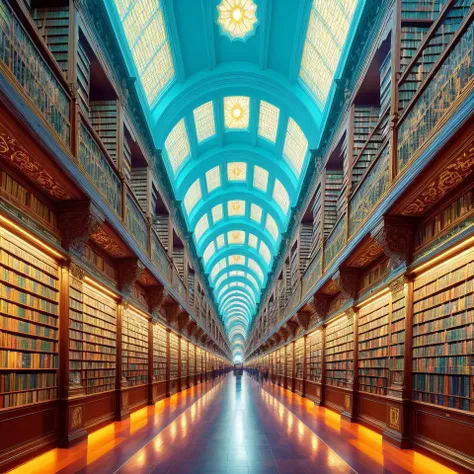 (best quality,masterpeace),(hyperdetailed colourful),
A fantastical library with endless shelves of books
,perfect composition, best exposition, (golden section:1.2)
, hdr, dramatic,cinematic lighting, trending on artstation,trending on CGSociety, professional photo,immense detail,